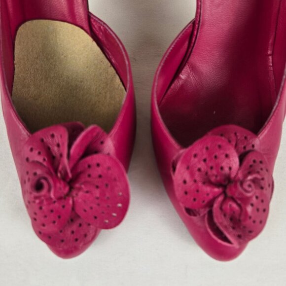 Vintage Nickles Size 8.5B Pink Leather D'Orsay Heels Leather Flower Accent Italy - Picture 2 of 14